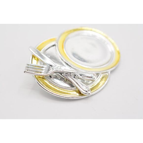 Danecraft Vintage Culinary Pin Brooch Dinnerware Plate Chef NOS Signed 80s BinA5 - Picture 8 of 12